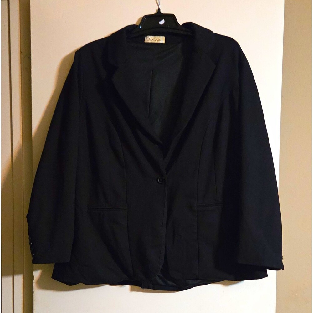 Davina Black Women’s Lined One-Button Blazer Notch Lapel Plus Size 24